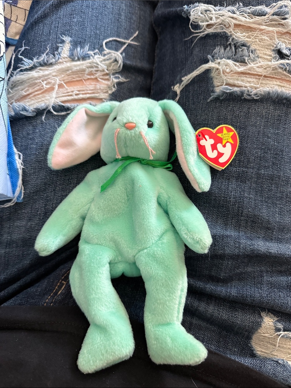 Ty Mint Green Bunny Plush with Ribbon and Heart Tag